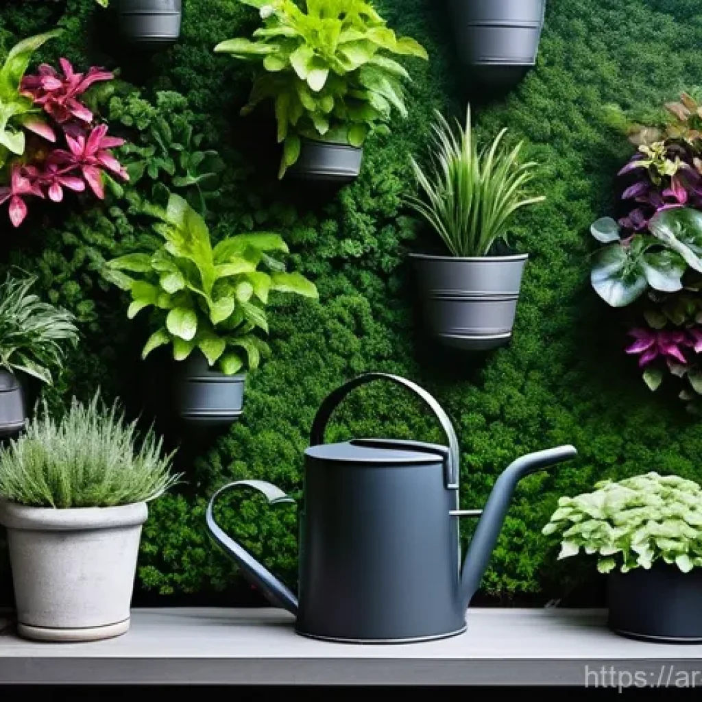 조경 디자인 트렌드  자연과의 조화 - **"A modern, vibrant vertical garden thriving on an urban balcony. The lush green wall is meticulous...