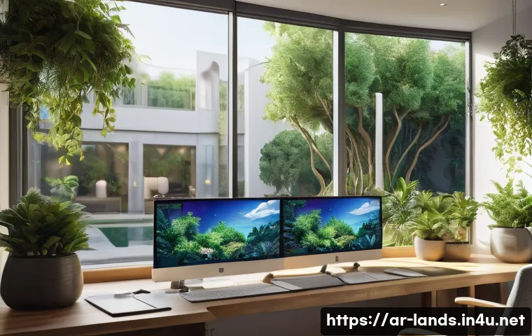 조경 분야에서의 IT 활용 사례 - A modern Arabic garden design studio scene showcasing a professional using advanced 3D design softwa...