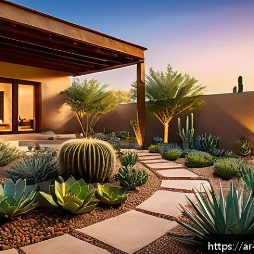Home 31 조경 자격증 중점 과목 완벽 정리 - A beautifully designed Middle Eastern garden scene showcasing native desert plants such as cacti and...