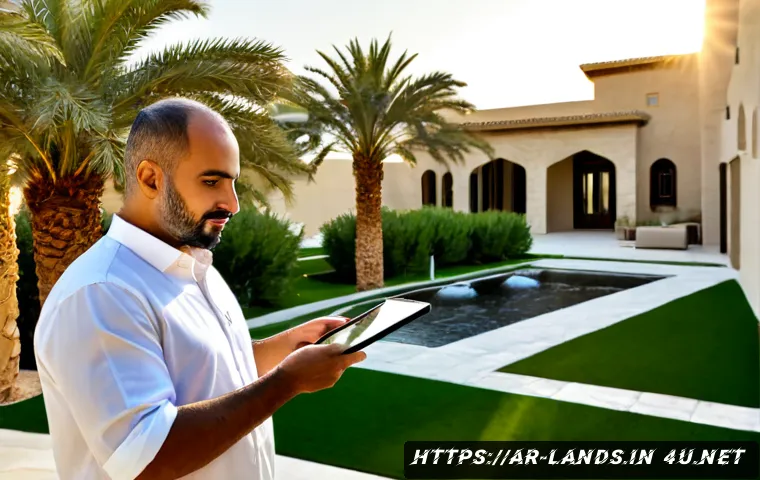 조경 분야에서의 AI 기술 활용 사례 - Photorealistic landscape architect in modest professional attire reviewing an AI-generated garden de...